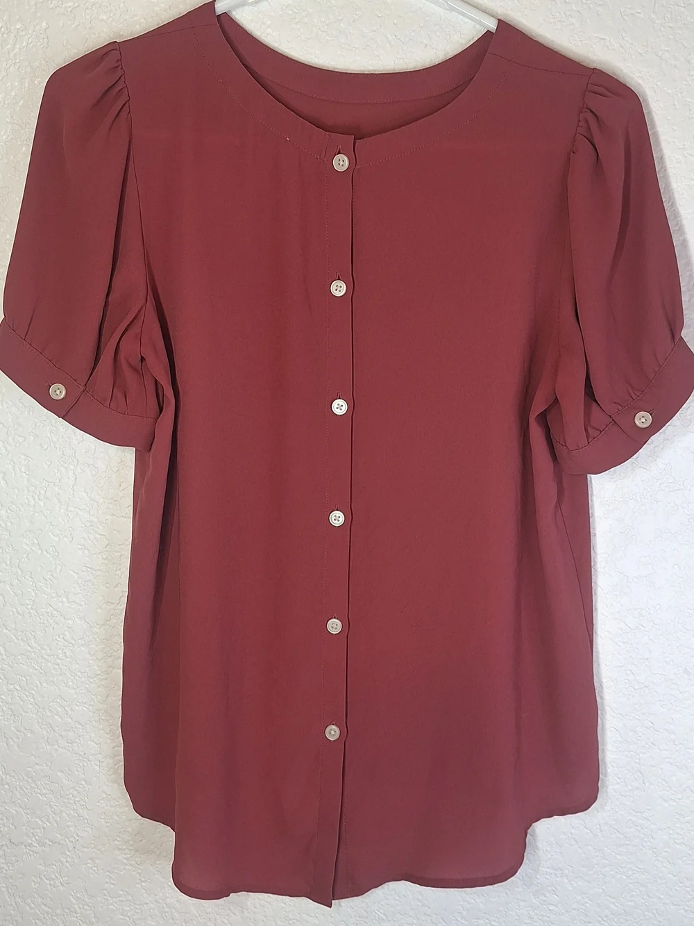LOFT Petites Maroon Short Sleeve Blouse Button Back XSP
